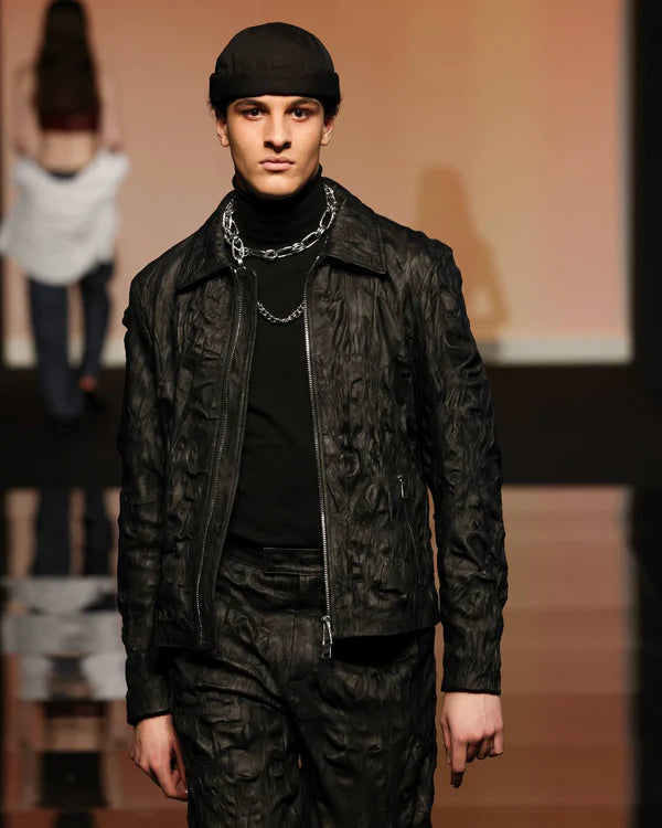 Wrinkled Leather Biker Jacket - Cassell - Jacket.