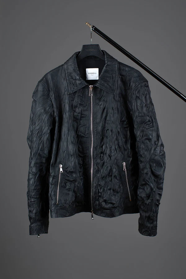 Wrinkled Leather Biker Jacket - Cassell - Jacket.